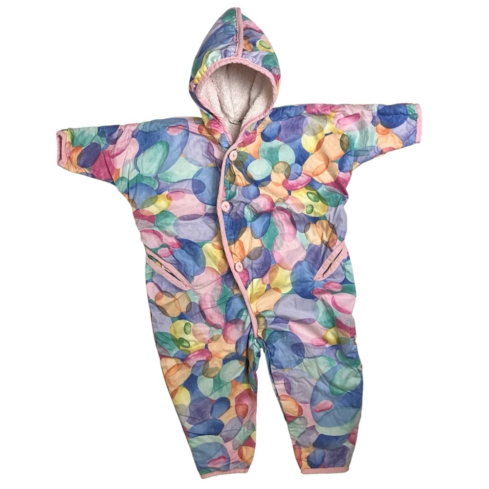 Vintage Baby Onepiece 12m Hooded Pastel Cotton Made in Canada Deux par Deux